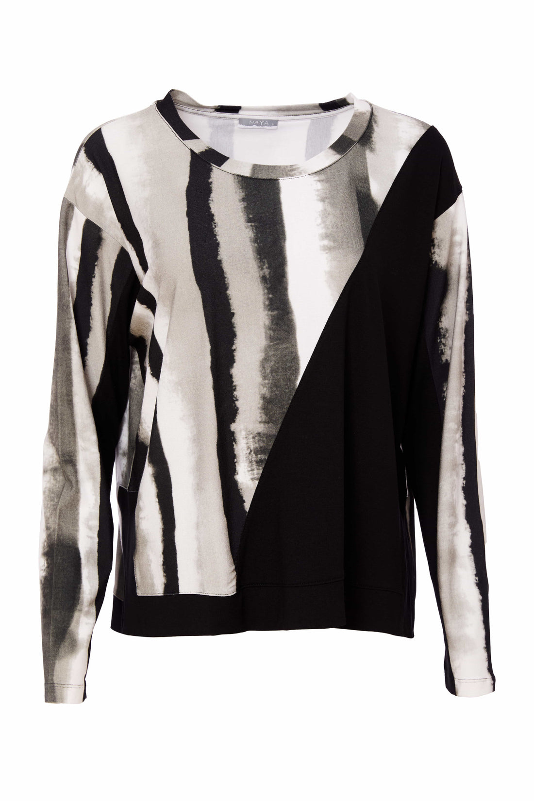 Naya Long Sleeve Tie dye stripe top with contrast side panel and hem band Nas25299