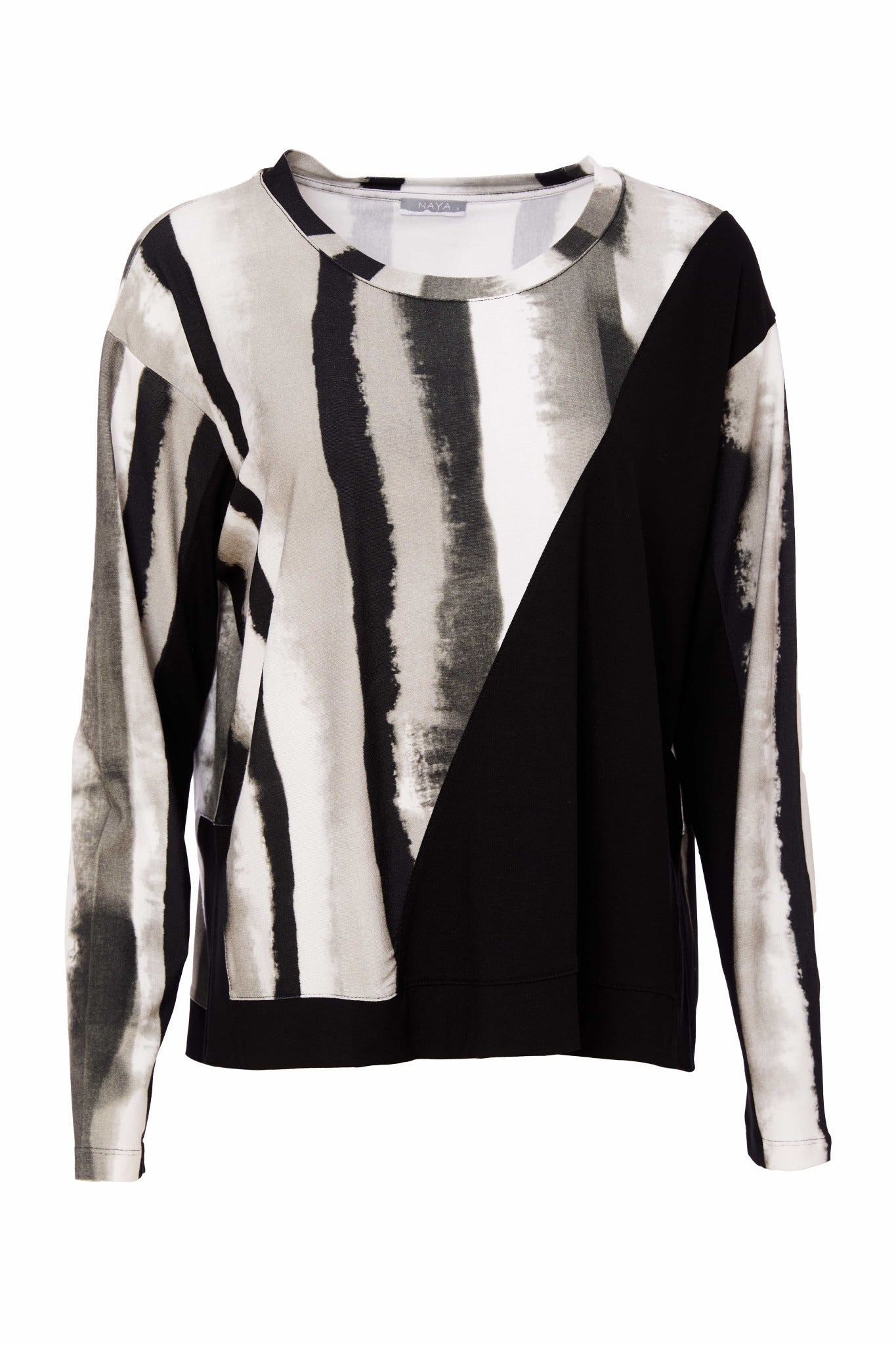 Naya Long Sleeve Tie dye stripe top with contrast side panel and hem band Nas25299