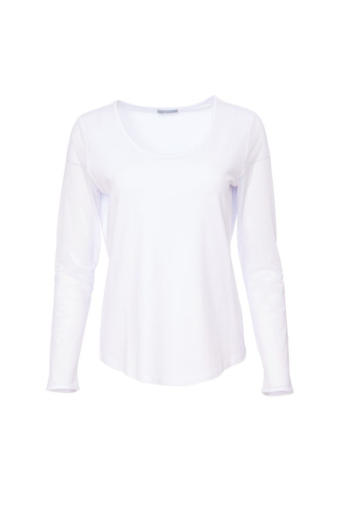 Naya Jersey Round Neck Top With Mesh Sleeve. All colours Nas26106