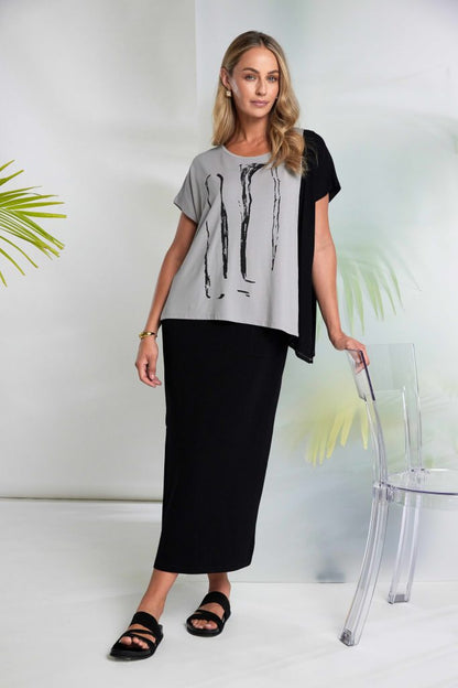 Naya Placement print top with Angle hem  Nas26119