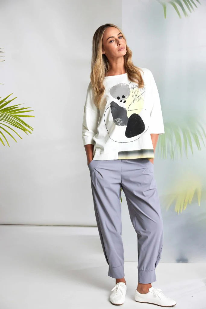 Naya Placement print top with contrast hem Nas26124