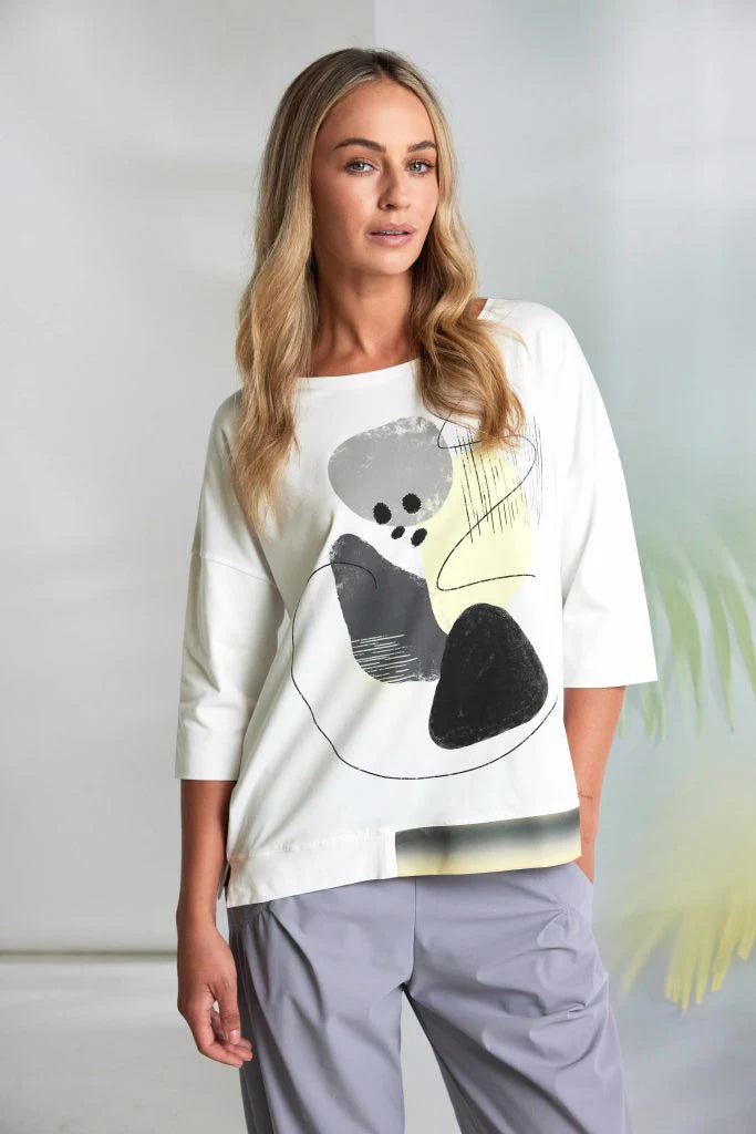 Naya Placement print top with contrast hem Nas26124