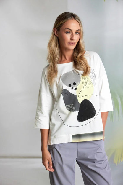 Naya Placement print top with contrast hem Nas26124