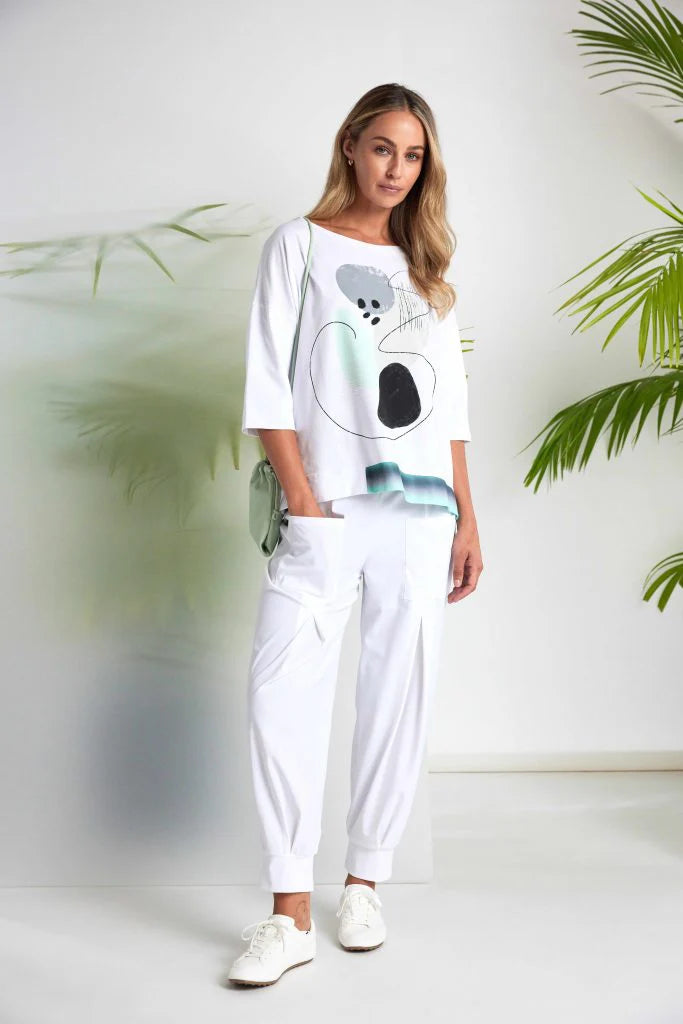 Naya Placement print top with contrast hem Nas26124