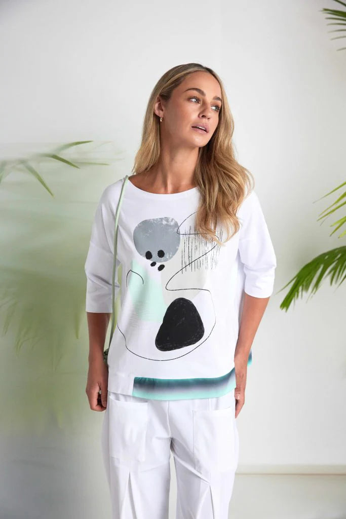 Naya Placement print top with contrast hem Nas26124