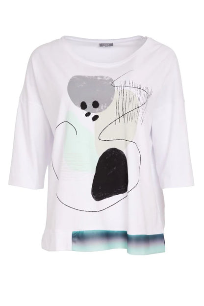 Naya Placement print top with contrast hem Nas26124