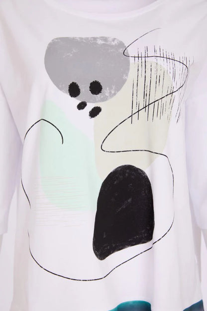 Naya Placement print top with contrast hem Nas26124