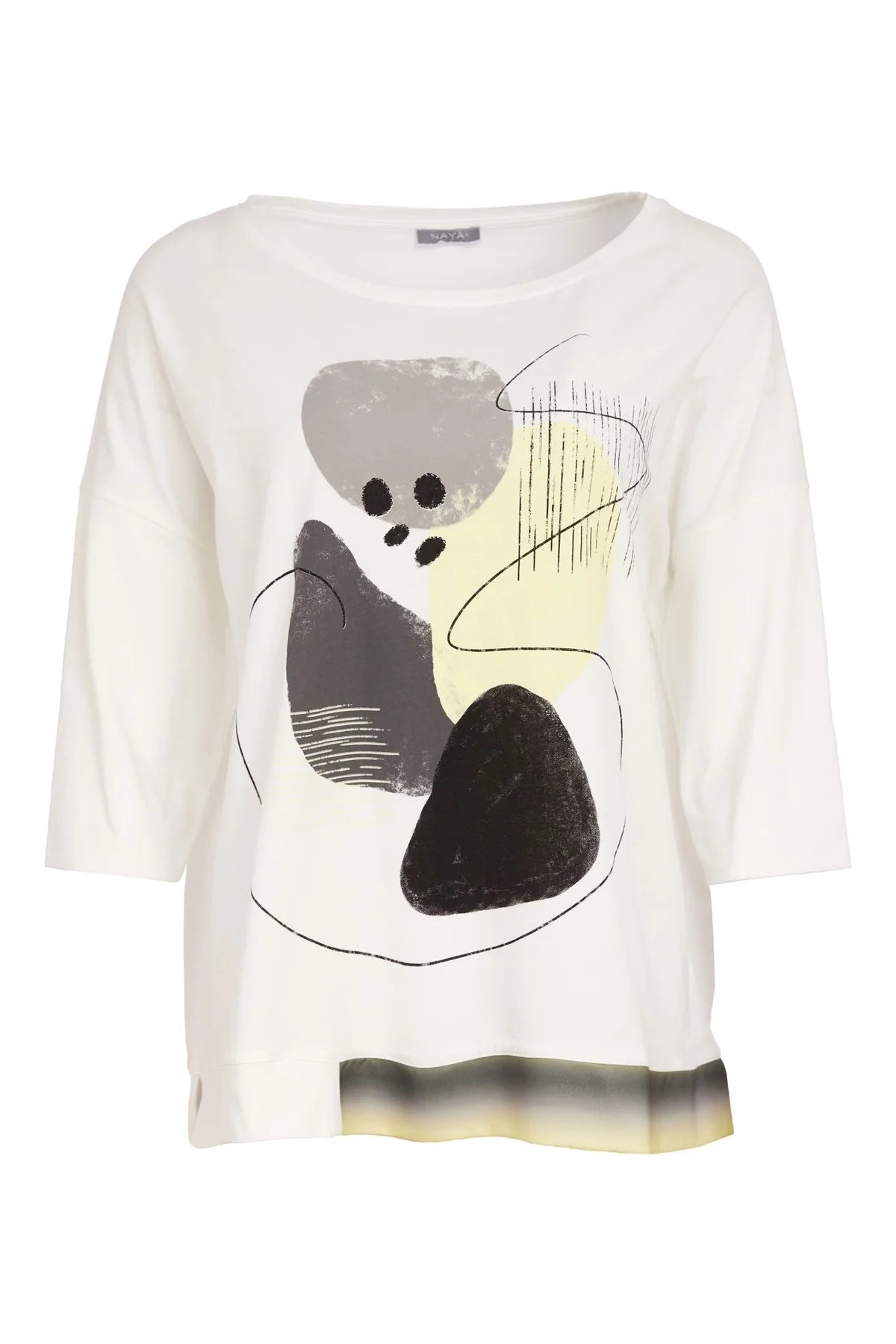 Naya Placement print top with contrast hem Nas26124