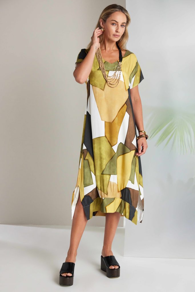 Naya Multi Colour Graphic Print Vee Neck Dress Nas26151