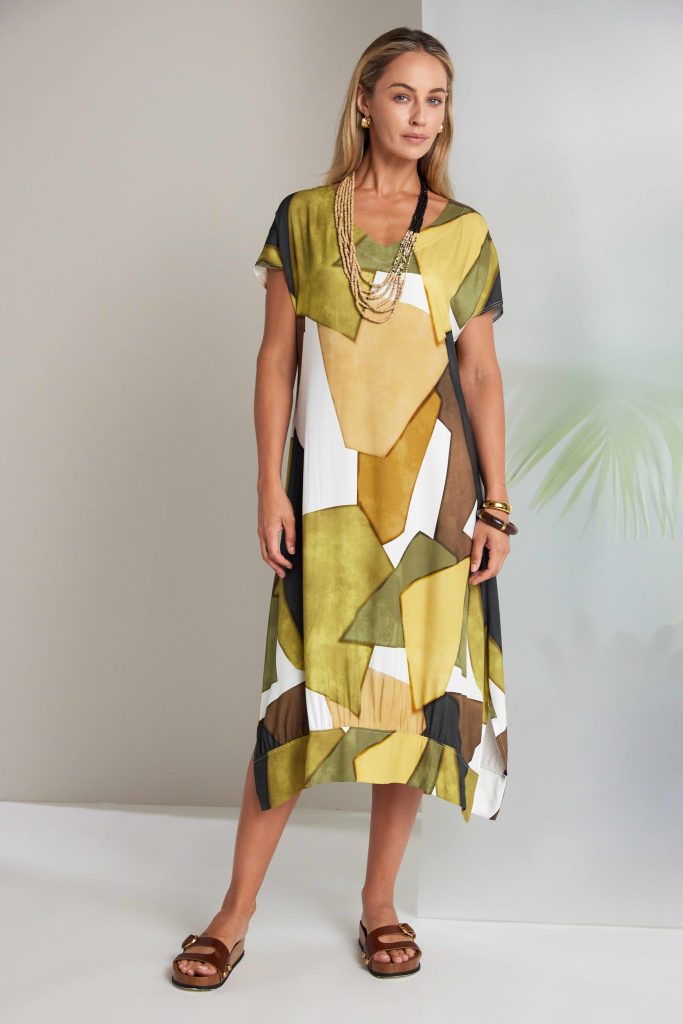 Naya Multi Colour Graphic Print Vee Neck Dress Nas26151