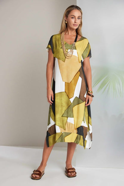 Naya Multi Colour Graphic Print Vee Neck Dress Nas26151