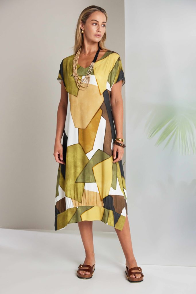 Naya Multi Colour Graphic Print Vee Neck Dress Nas26151