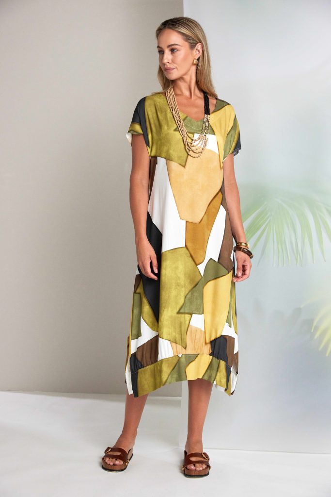 Naya Multi Colour Graphic Print Vee Neck Dress Nas26151