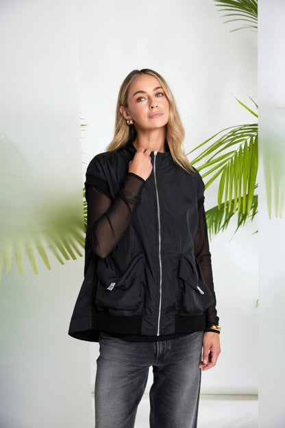 Naya Jersey Round Neck Top With Mesh Sleeve. All colours Nas26106