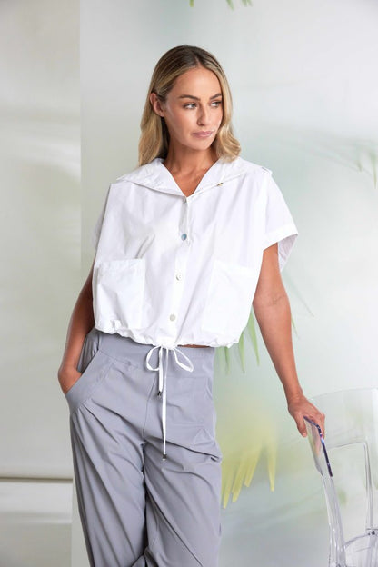 Naya Crisp white Hooded Top With Drawstring Hem And Pockets Detail Nas26168