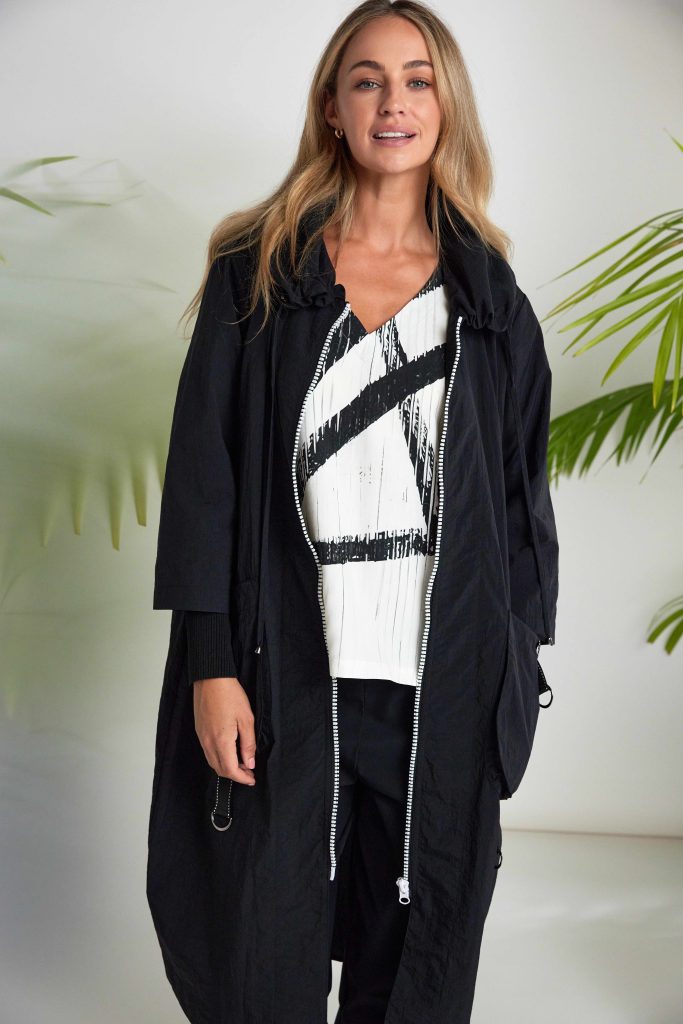 Naya Hooded Coat With D Ring Trim At Pockets IN Black or Silver  Nas26170
