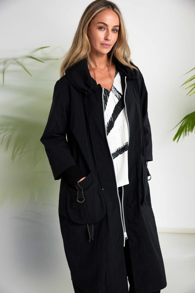 Naya Hooded Coat With D Ring Trim At Pockets IN Black or Silver  Nas26170