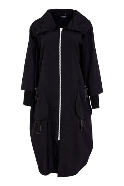 Naya Hooded Coat With D Ring Trim At Pockets IN Black or Silver  Nas26170