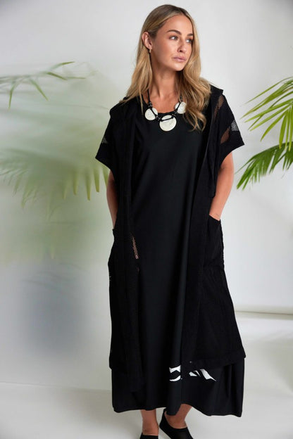 Naya Long Line Hooded Jacket With Mesh Insets Nas26177