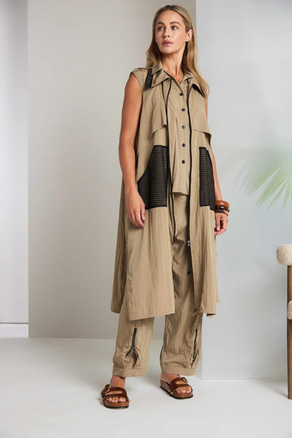 Naya Zipped Long Line Waistcoat With contrast  Pocket And Collar Panel Nas26219