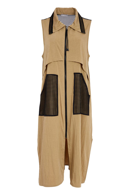 Naya Zipped Long Line Waistcoat With contrast  Pocket And Collar Panel Nas26219