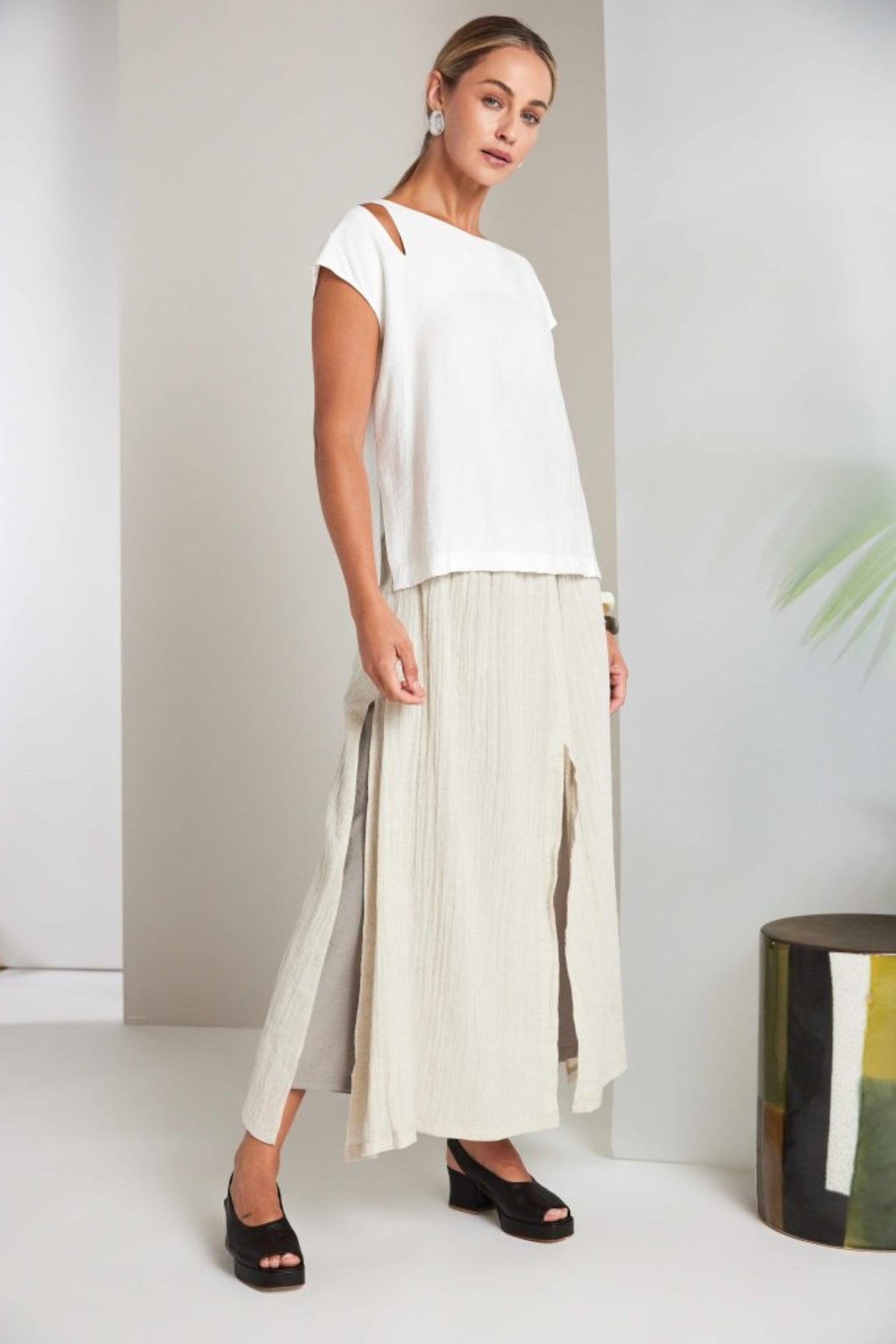 Naya Round Neck Waffle Top With Cut Out At Shoulder  Nas26244