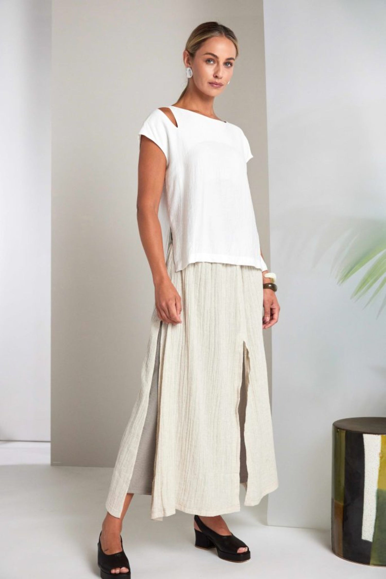 Naya Round Neck Waffle Top With Cut Out At Shoulder  Nas26244