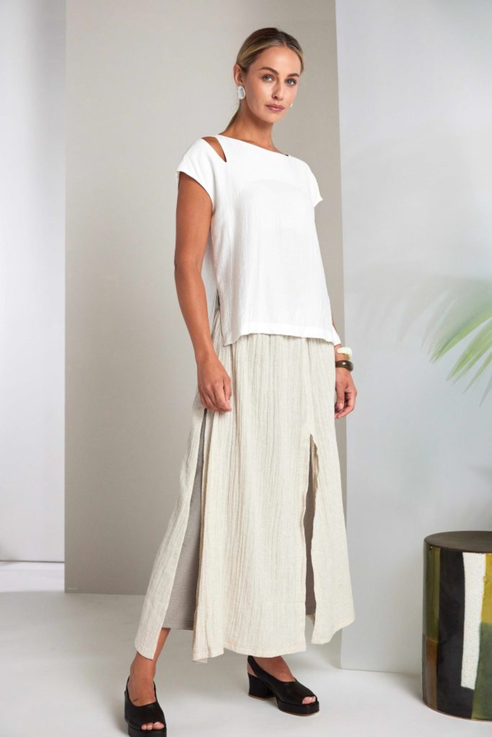 Naya Round Neck Waffle Top With Cut Out At Shoulder  Nas26244