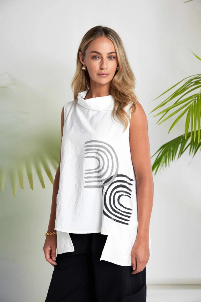 Naya Placement Print Top With Collar And Cut Out Hem  Nas26261