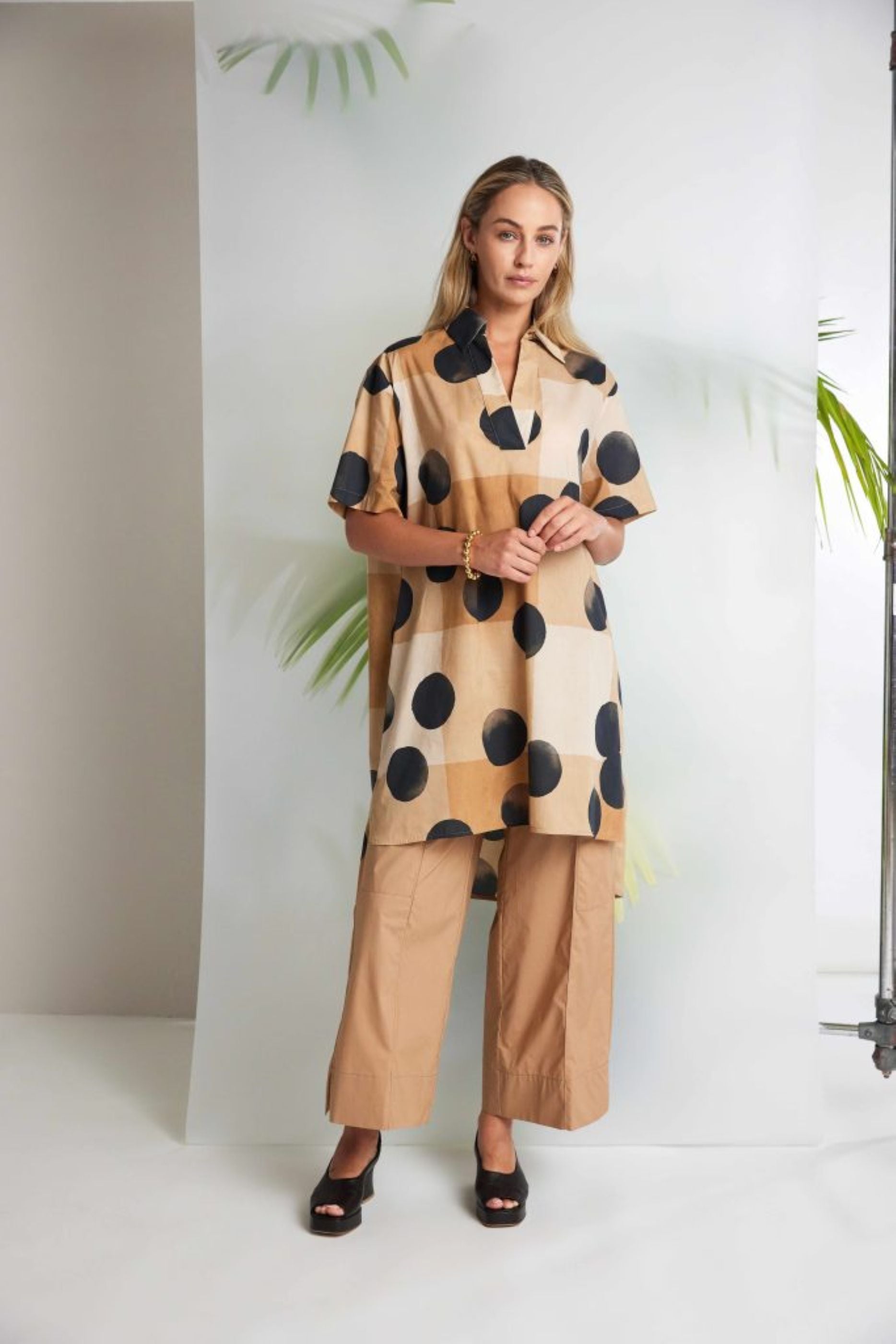 Naya Spot Print Tunic With Collar And Dipped Hem Nas26276