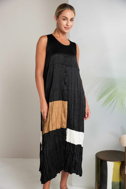 Naya Round Neck Crushed Dress With Colour Bands Nas26288