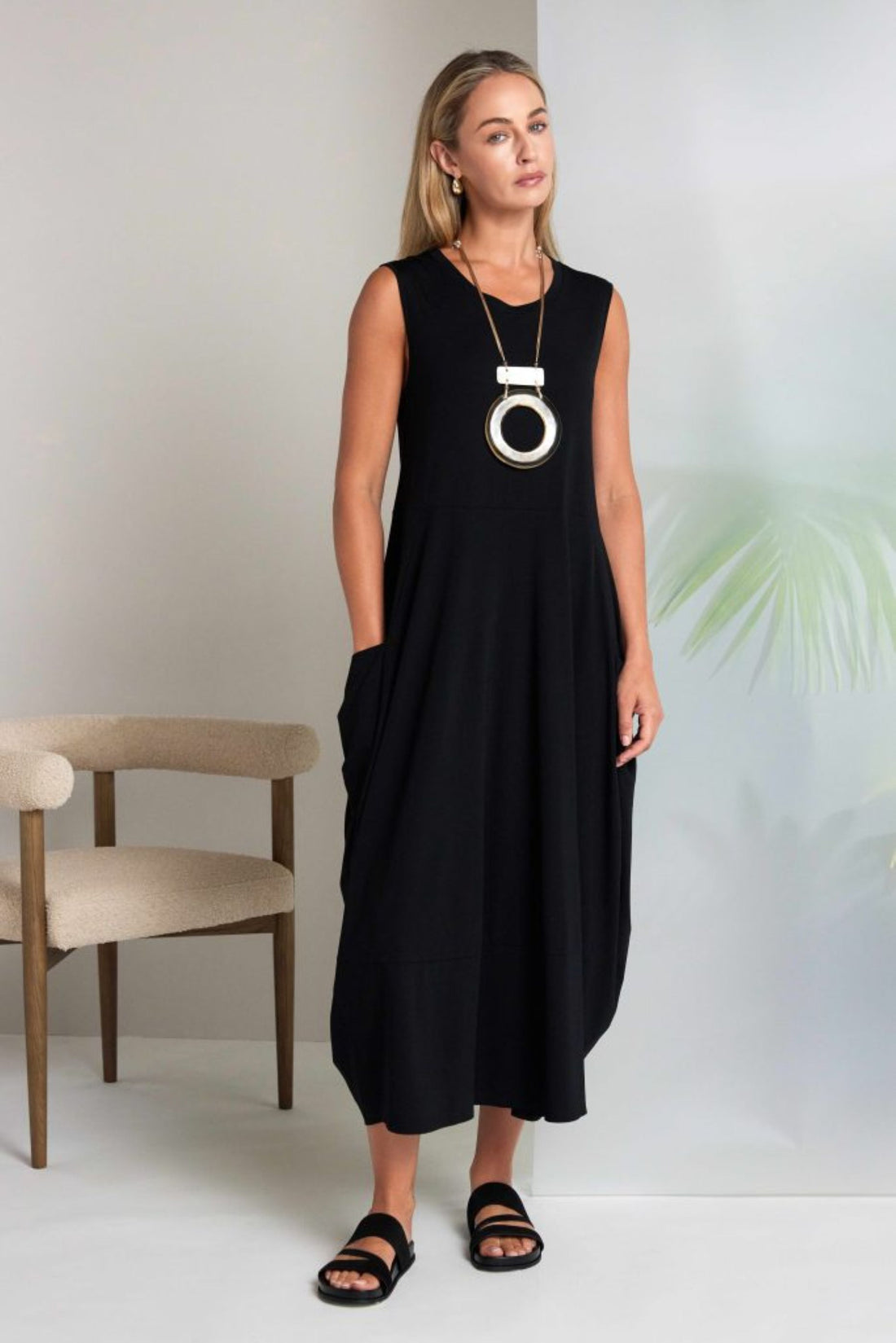 Naya Round Neck Sleeveless Dress With Side Pockets  Nas26291