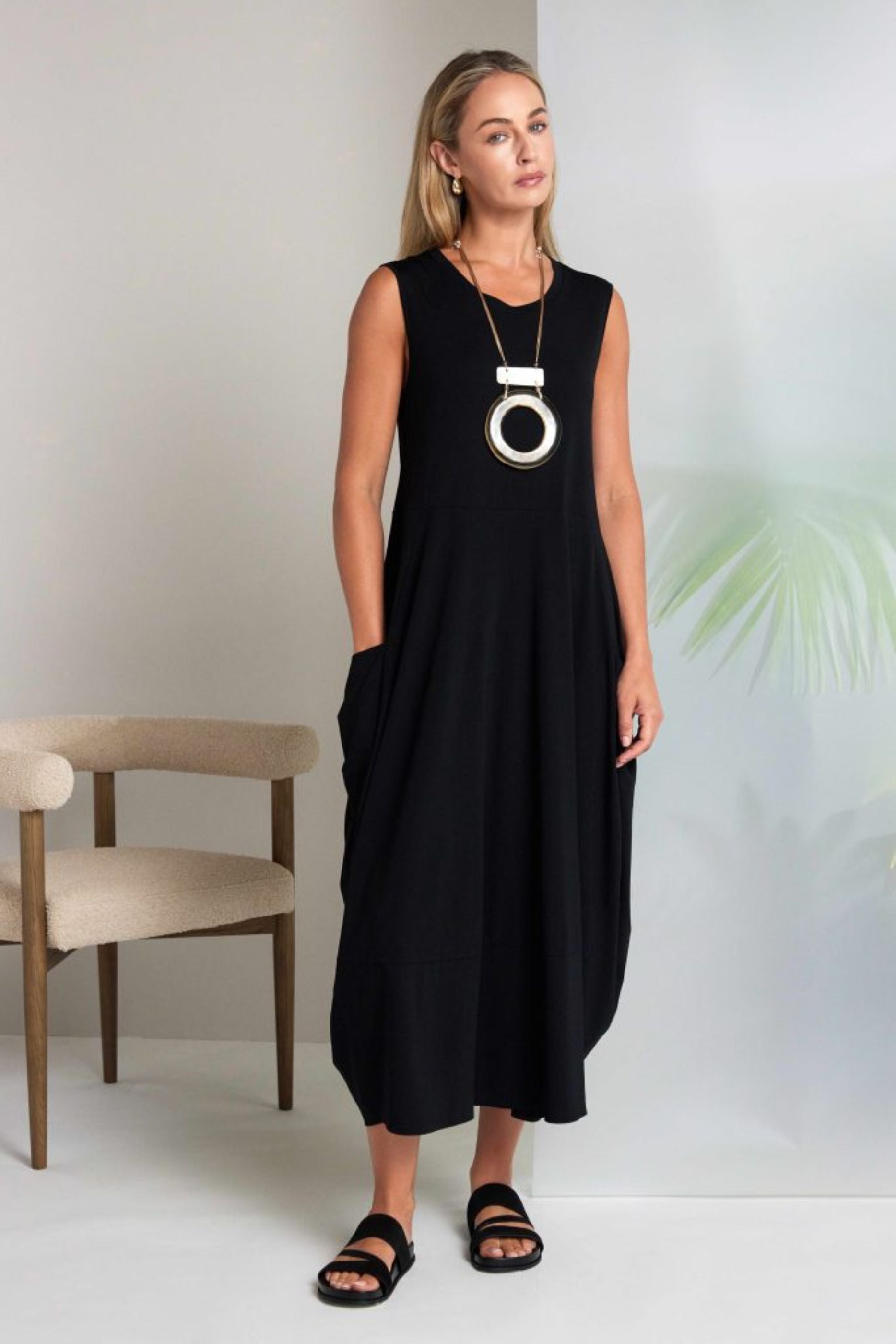 Naya Round Neck Sleeveless Dress With Side Pockets  Nas26291