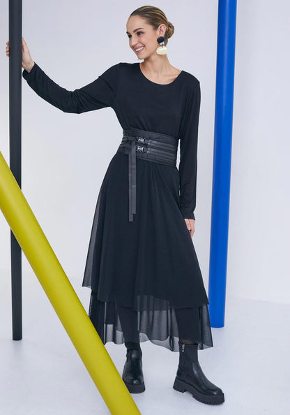 Naya Round neck dress with mesh skirt and frill hem panel  Naw25277