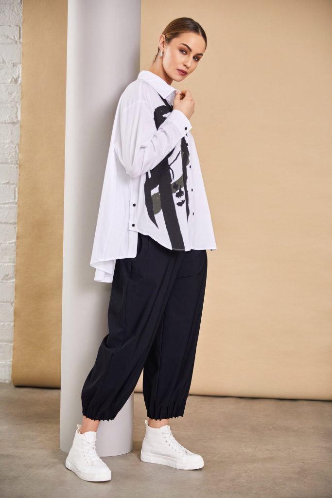 Naya Travel Fabric trousers with pin tuck hem detail. Cocoa or Black  Naw25153