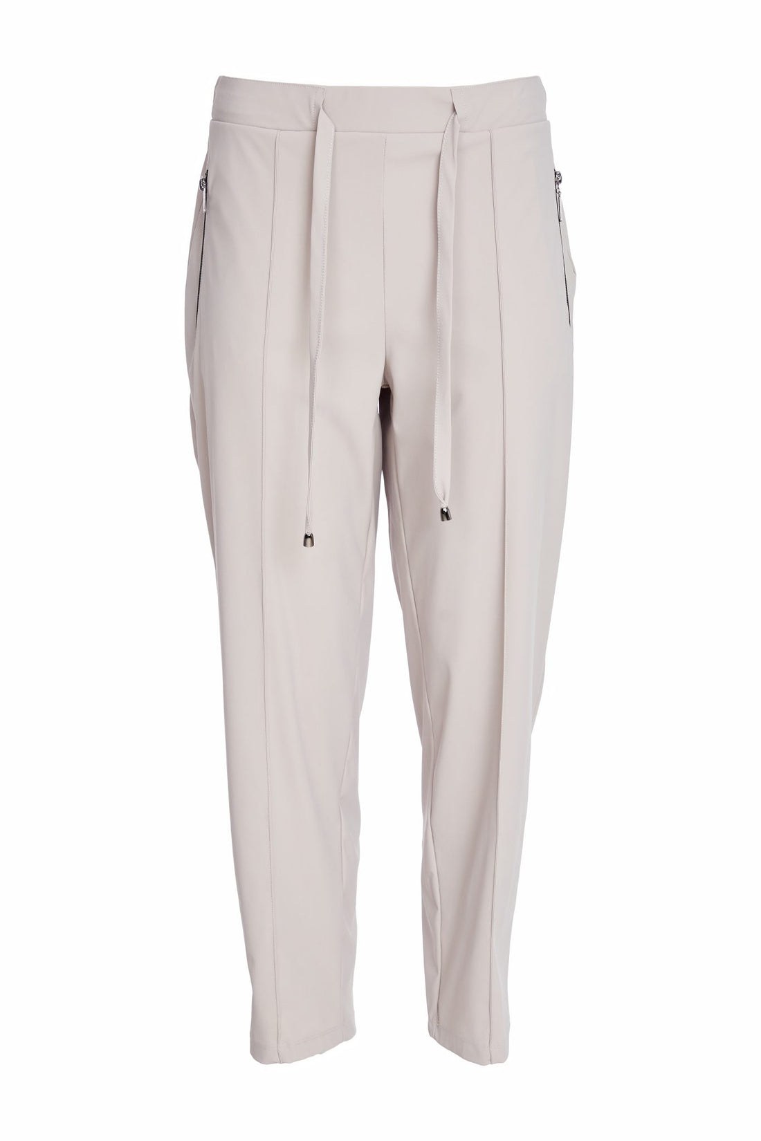 Naya Slim leg travel fabric drawstring trouser with zip pockets and front seam  Taupe or Black Naw25143