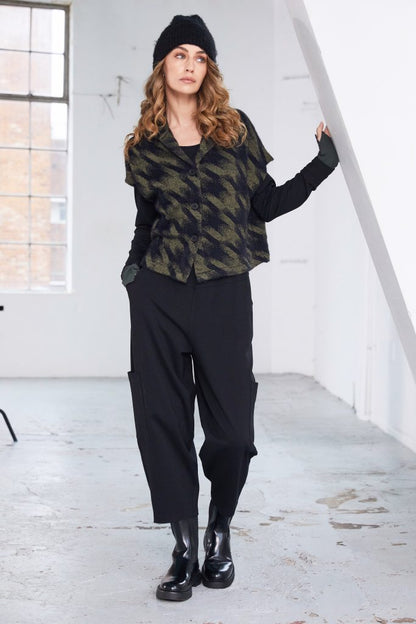 Naya Houndstooth Knit Jacket in Moss and Black print  Naw25152