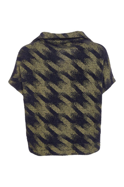 Naya Houndstooth Knit Jacket in Moss and Black print  Naw25152