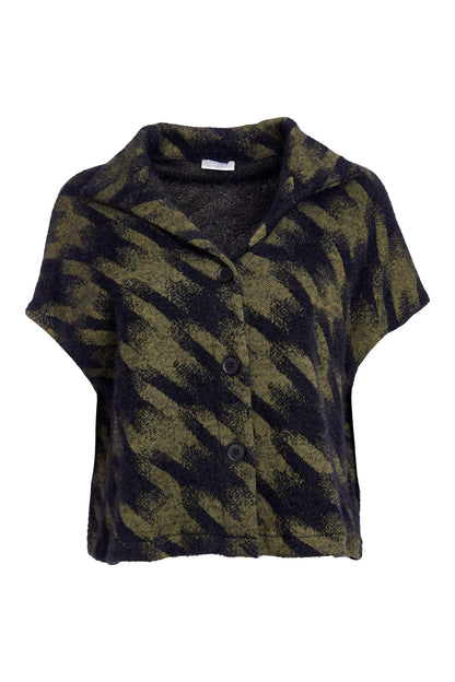 Naya Houndstooth Knit Jacket in Moss and Black print  Naw25152