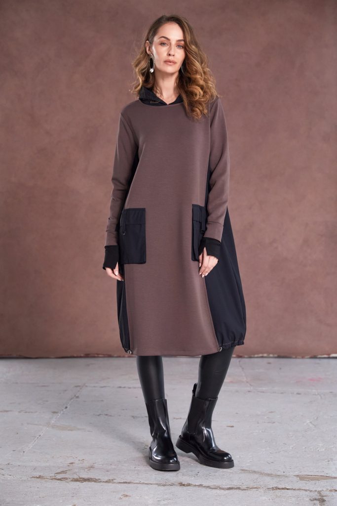 Naya Soft Dress with contrast hood side panels and pocket detail   Naw25177