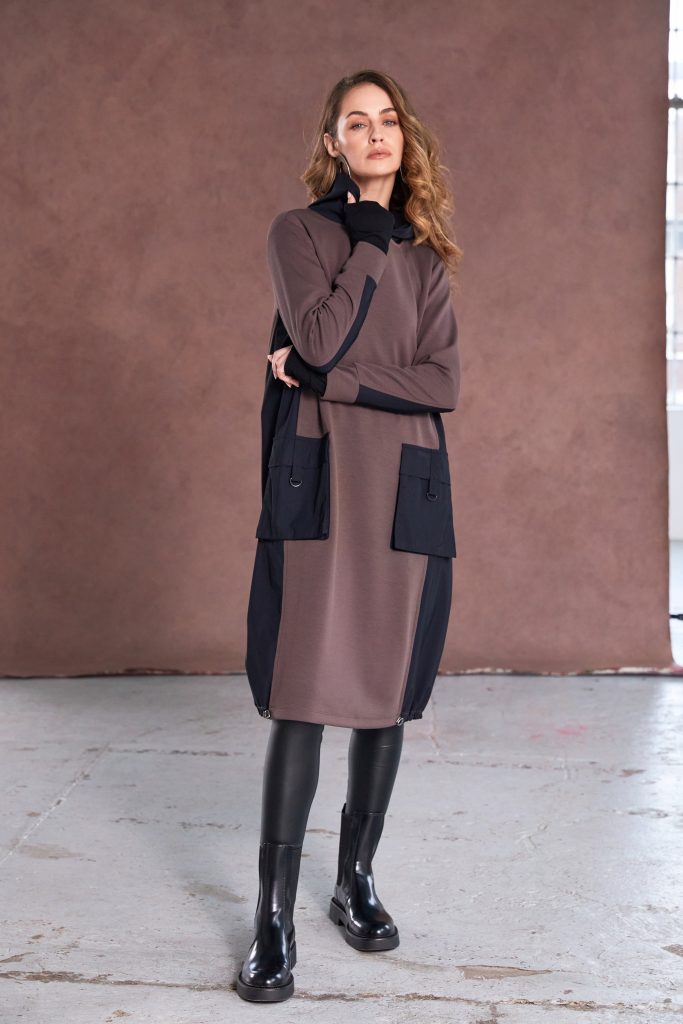 Naya Soft Dress with contrast hood side panels and pocket detail   Naw25177