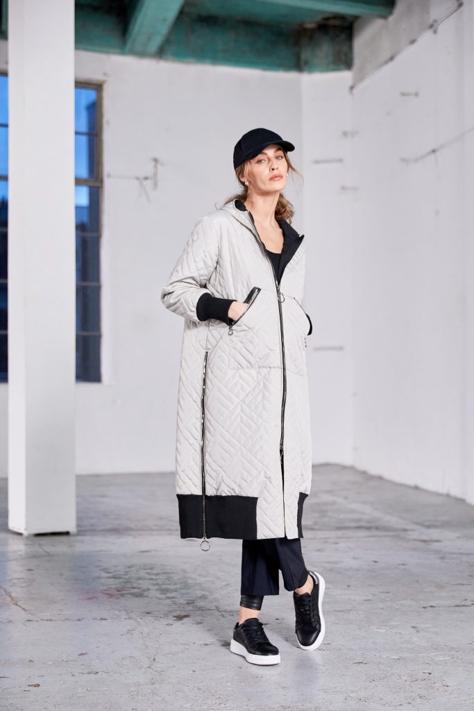 Naya Quilted Coat with hood and contrast Cuff and Hem Naw25184