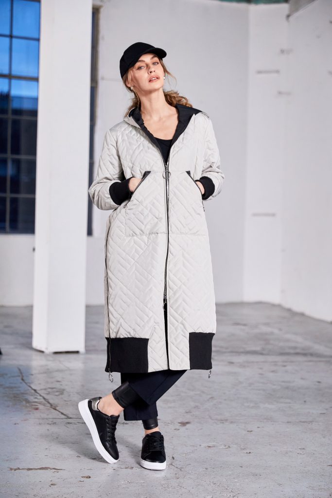 Naya Quilted Coat with hood and contrast Cuff and Hem Naw25184