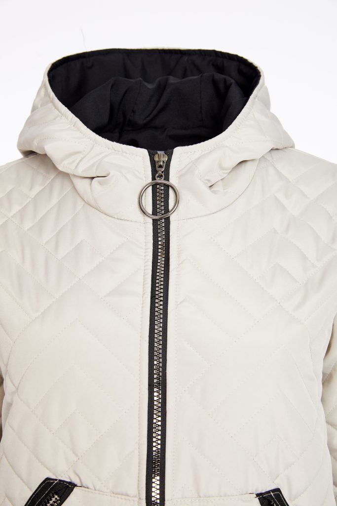Naya Quilted Coat with hood and contrast Cuff and Hem Naw25184