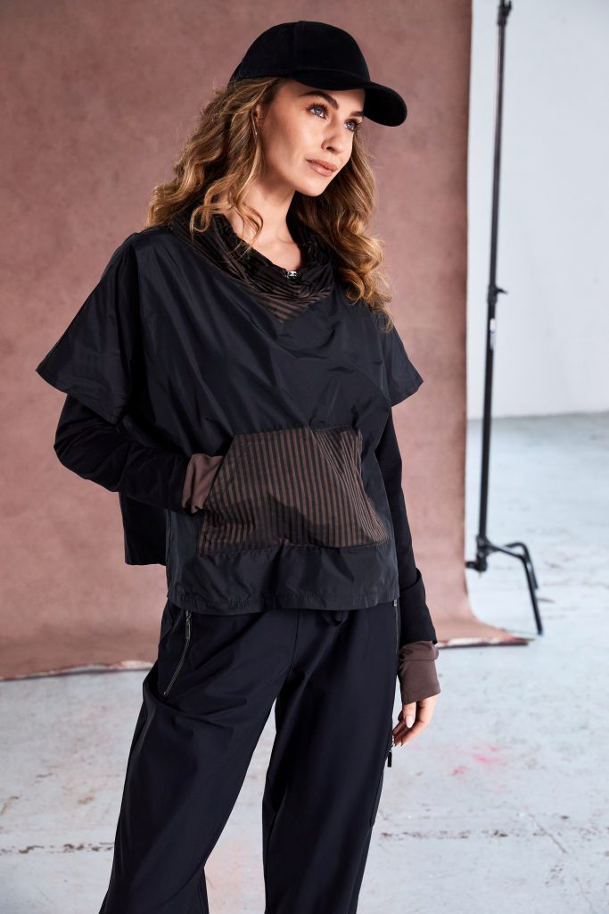 Naya Drawstring hem top with stripped pocket and collar Naw25190
