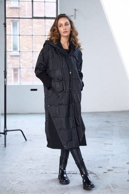 Naya Padded Hooded Coat with Ribbed panels and pocket detail Naw25201