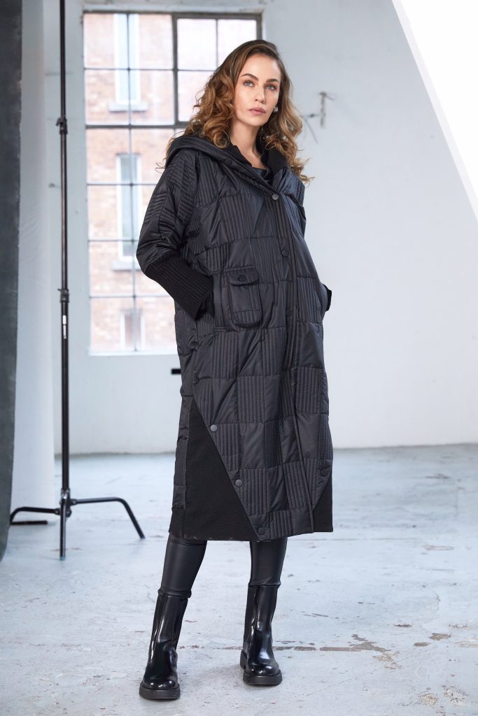 Naya Padded Hooded Coat with Ribbed panels and pocket detail Naw25201