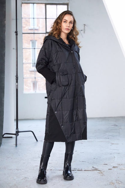 Naya Padded Hooded Coat with Ribbed panels and pocket detail Naw25201