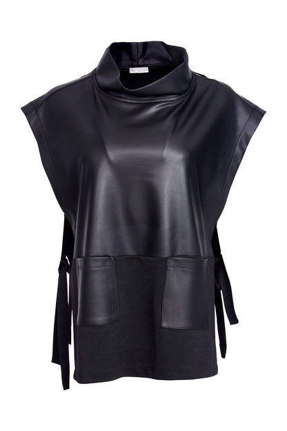 Naya leatherette top with tie detail at sides Naw25206