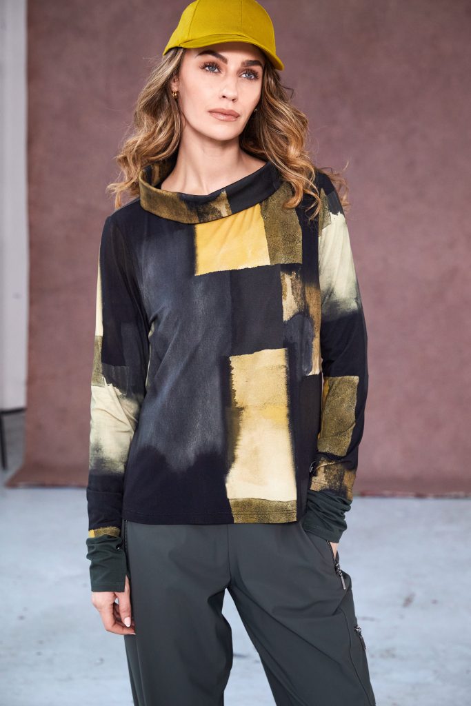 Naya Print long sleeve top with wide roll neck collar  Naw25228